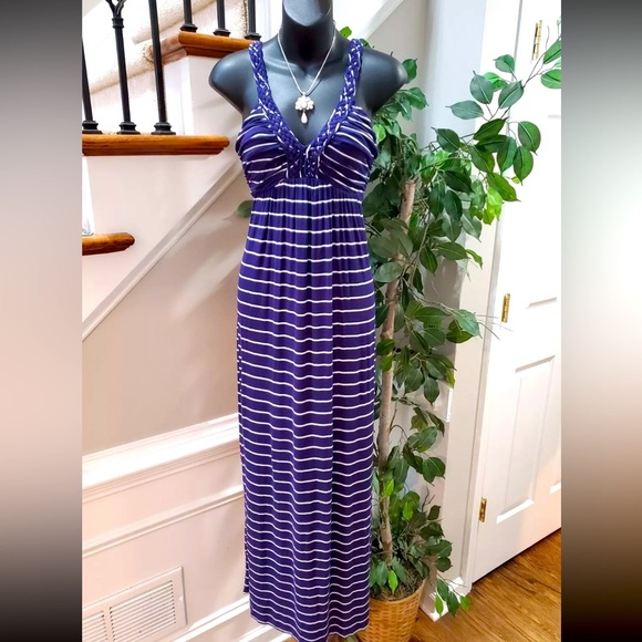 Design History Blue & White Striped Braided Straps Sleeveless Maxi Dress X Small - Picture 4 of 13